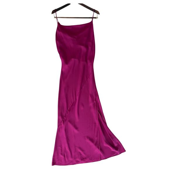 Theory Electric Pink Drape Back Silk Slip Dress | Size 6 | New With Tags - Picture 6 of 9